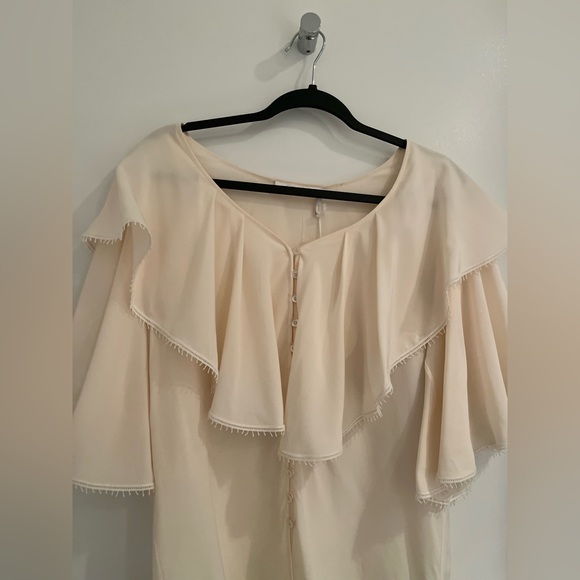 Chloé Ruffled Collar Silk Crepe de Chine Blouse Button Front V-Neck White NWT - Picture 5 of 14